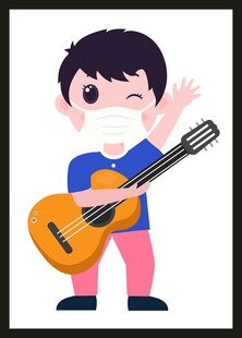 戴口罩弹吉他的小男孩