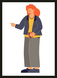 红发女子伸手示意动作