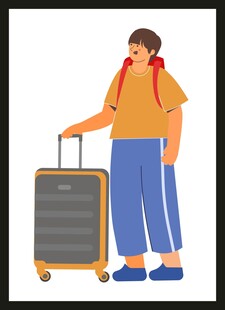 背着背包拉行李箱的旅人