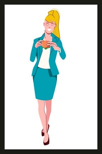 商务女士手持咖啡优雅站立