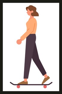 女子滑板前行