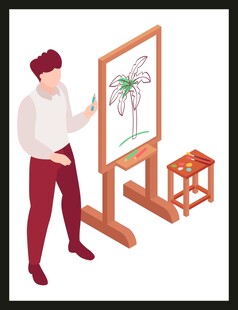 男子专注画架前作画