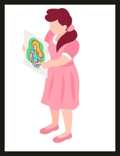 女孩手持彩色装饰画