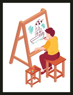 画家在画架前专注作画