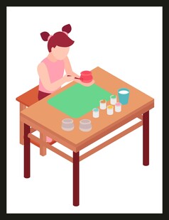 女孩桌边做手工活动