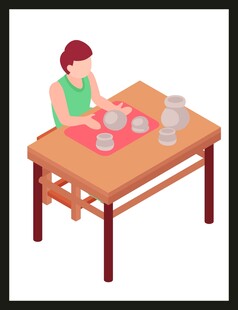 女子桌边摆放餐具