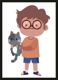 戴眼镜男孩抱着一只猫