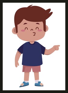 指向一侧的小男孩