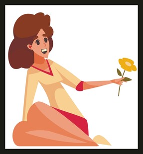 手持黄花的可爱女孩
