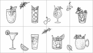 手绘各式创意鸡尾酒图案
