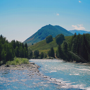 山间河流与葱郁山林美景