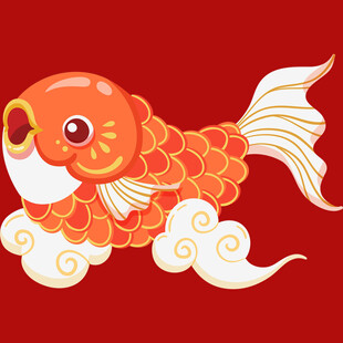 喜庆红底锦鲤祥云图案