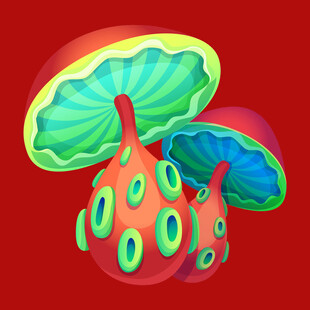 奇幻多彩蘑菇插画