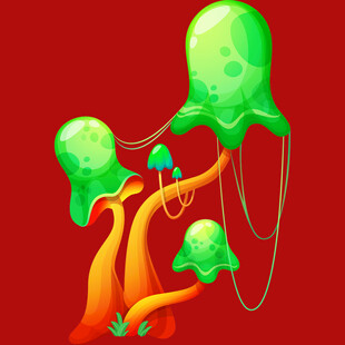 奇幻绿色生物与橙色枝杈