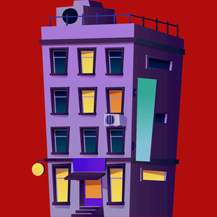 紫色楼房夜景插画