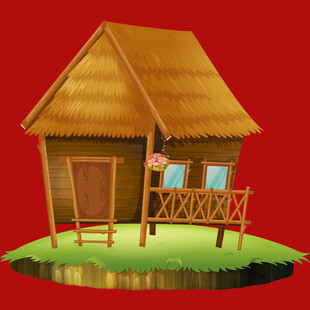 乡村茅草小屋插画
