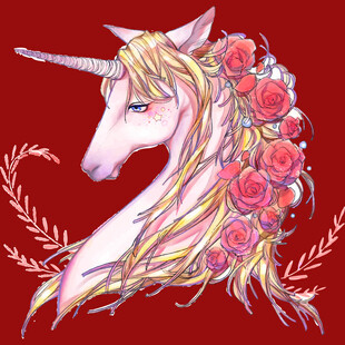 梦幻独角兽与玫瑰插画