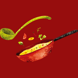 红色锅中烹饪的动感画面