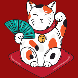 招财猫手持折扇喜庆模样