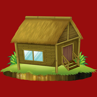 卡通风格的木质小屋