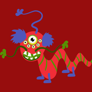 红色背景上的多彩卡通怪兽