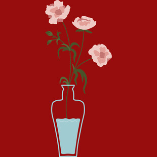 花瓶插粉花红底雅致景