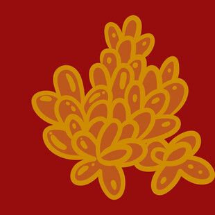 红色背景上的黄色菊花图案