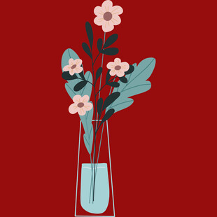 花瓶中的简约花卉插画
