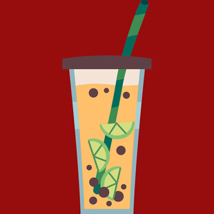 插画风格的珍珠奶茶饮品