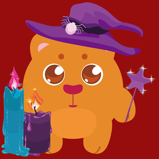 戴帽小猫持魔杖与蜡烛