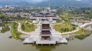 山西太原晋祠古建筑航拍