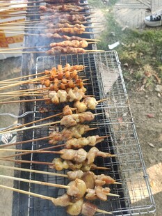 户外烧烤架上的美味串串