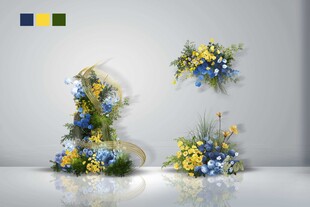 蓝黄绿色婚礼花艺素材