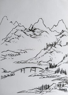 速写山水风景图