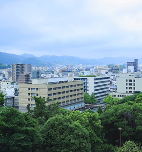 城市绿树环绕的建筑景观
