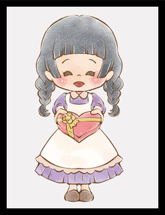 扎辫女孩捧爱心甜点