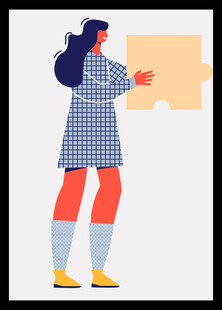 女子手持拼图块