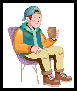 坐着喝茶的休闲男子
