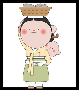 头顶竹篮的可爱古风女孩