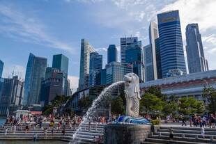 新加坡城市景观与喷泉
