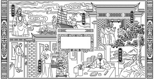手绘古代牌坊商业图