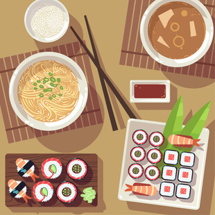 多样亚洲美食拼盘