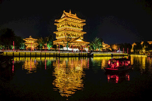 台儿庄古城夜景灯光
