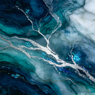 梦幻蓝绿流体纹理艺术画面