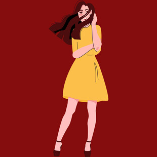 穿黄裙的时尚长发女子