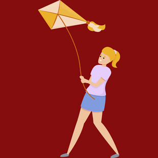 女孩欢快地放风筝