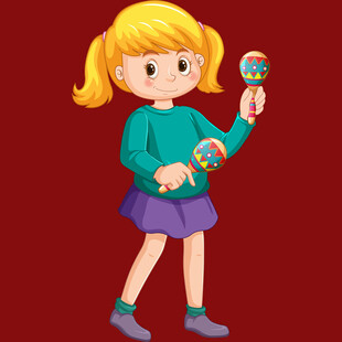 手持沙锤的可爱小女孩