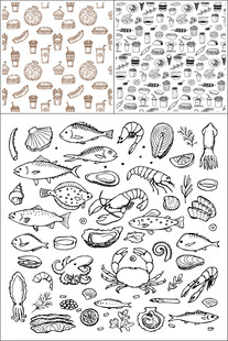 海洋生物手绘图案集合