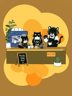 卡通黑猫咖啡馆场景 咖啡店背景