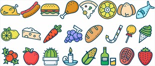 多彩卡通食物图标集合